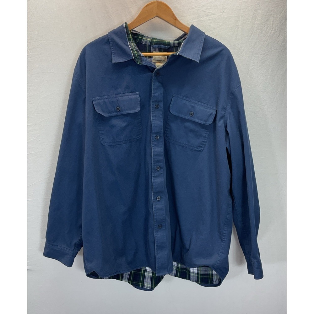 VTG LL Bean Hurricane Shirt Mens 2XL Navy Button Canvas Flannel‎ Lined